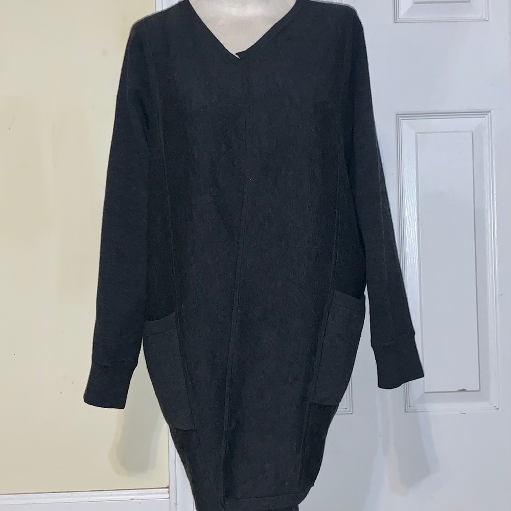 Athleta Cardigan Sweater Medium Gray Merino Wool